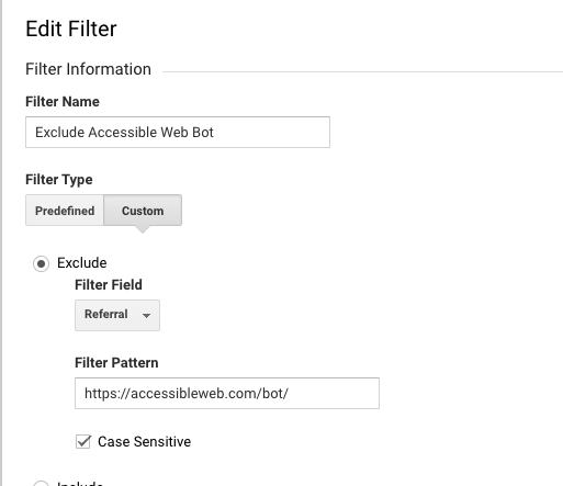 Screenshot of Accessible Web filter settings